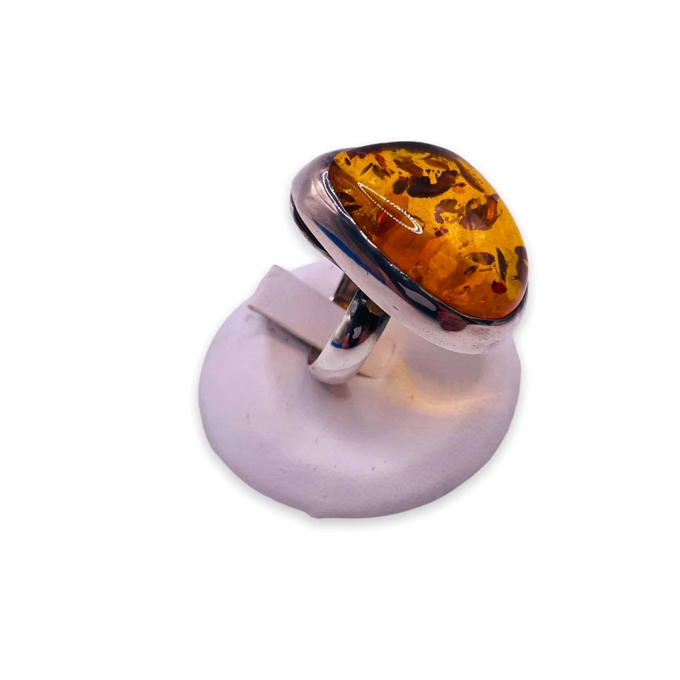Anillo de plata de ley 925 ámbar báltico natural tamaño 7,5 - 5783 Foto 4 de 4