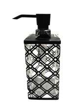 NEW GLASS,BLACK METAL FRAME EXTERIOR SOAP LOTION DISPENSER, PUMP