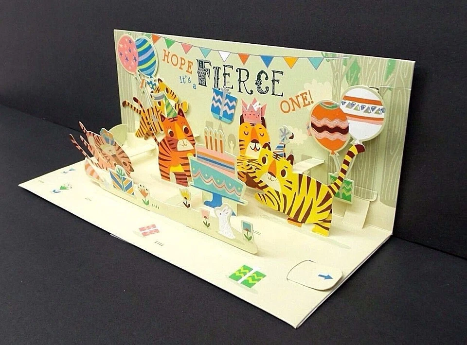 Tiger Happy Birthday Greeting Card 3D Pop Up Panoramic Motion Animal Party - Image 2 of 4