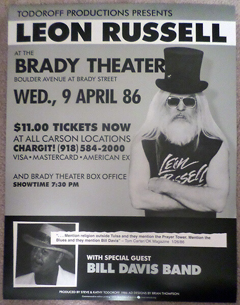 LEON RUSSELL and BILL DAVIS 1986 Tulsa Oklahoma Brady Theater Concert Poster
