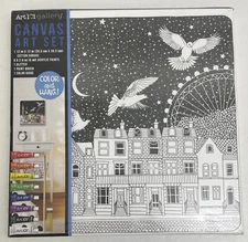 Art 101 Canvas Art Set Doves w/ Acrylic Paint & Brushes NEW