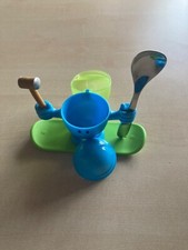 1x WMF Eierbecher Willy Mia Fred McEgg mit Eierlöffel Edelstahl blau grün