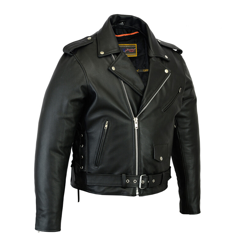 Men's Black Classic Side Lace Police Style Motorcycle Jacket