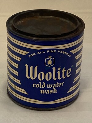 Vintage Woolite Blue And White Half Pound Tin W/some Contents