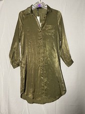 New Anthropologie R._ya Silk Embroidered Shirt Dress sz XSP