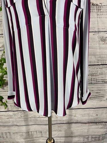 Ann Taylor Blouse Tunic sz XS Pink Burgundy Striped Career Church Modest Suit - Picture 5 of 10
