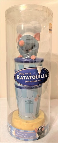 DISNEY RATATOUILLE EMILE REMY TUMBLER CUP GLASS SET Tumblers + Lid + Base 6 PC - Picture 4 of 5