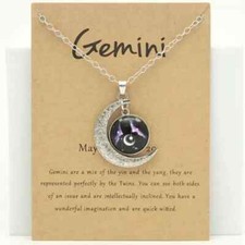 Silver-Tone 1.5" Moon Pendant With 18-20" Necklace New Free Ship Gemini 9151