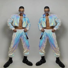 Male Hip Hop Clothes Shiny Sequins Jacket Pants 2 Piece Jazz Dance Costume 