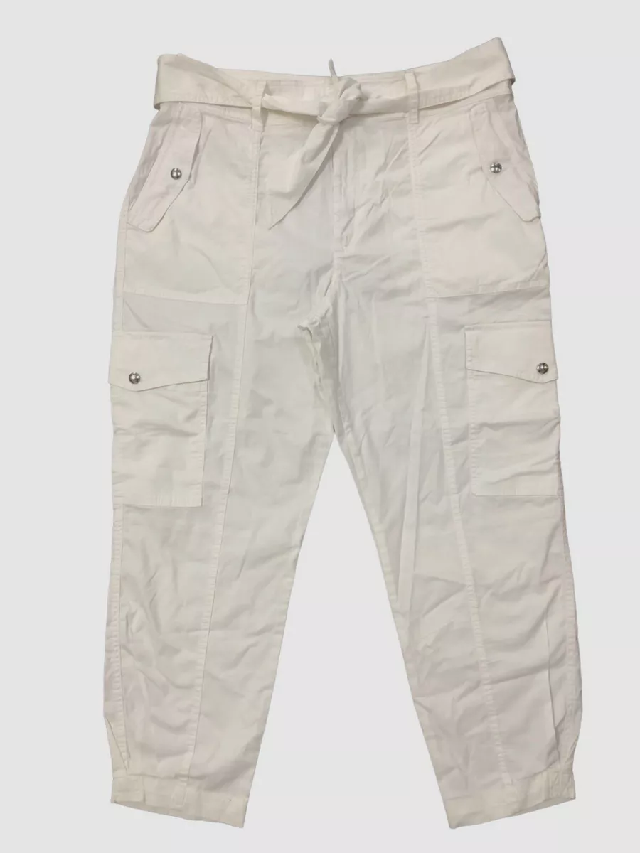 $125 Lauren Ralph Lauren Womens White High Rise Straight Twill Cargo Pants  Sz 16