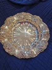 Shiny Silver Color Bowl Floral Unmarked
