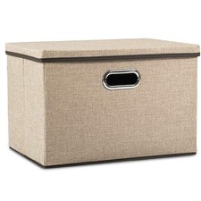 Large Collapsible Storage Bins with Lids 1-Pack Jute Fabric Foldable Storag...