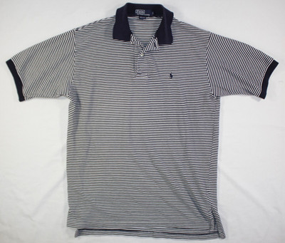 Vintage Polo Ralph Lauren Shirt Men's L Cotton Mesh Classic Fit Striped Blue