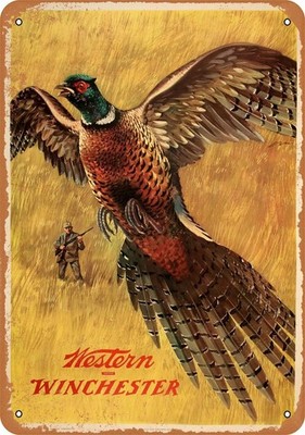 Metal Sign Wall-Color 1958 Western Winchester Pheasant Vintage Reproduction