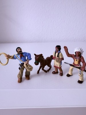 Original Bullyland 1986 4x Cowboys und Indianer Vintage Rarität Top Zustand