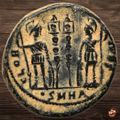 Constantius II coin GLORIA EXERCITVS -- HERACLEA mint -- 2 standard  @x559