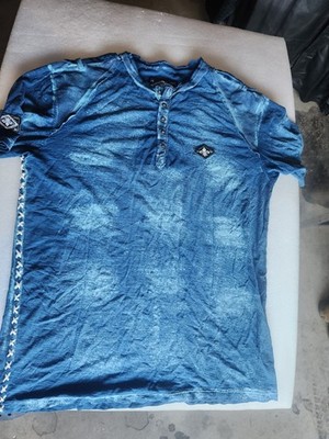Affliction Henley T Shirt Mens XL Blue Stitching Gothic Short Sleeve Grunge