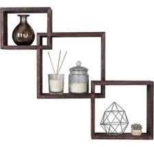 Rustic Floating Wall Shelves Set of 3 Square Wooden Shelves Rustic Brown New
