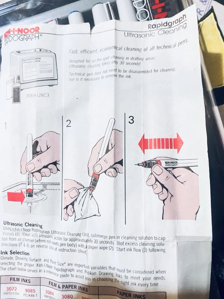 Juego completo de 10! Piezas de bolígrafos Koh-I-Noor Rapidograph de colección en estuche con direcciones. Foto 3 de 4