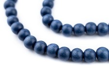 Cobalt Blue Round Natural Wood Beads 8mm Large Hole 16 Inch Strand