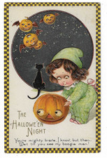 Winsch Halloween Postcard Girl JOLs cat