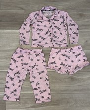Juicy Couture Girls 2T Pink/Black Logo Pajama Set Long Sleeve Button 3pc