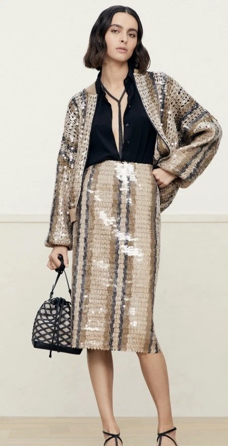 Brunello Cucinelli — $4195 0BRUNELLO CUCINELLI BOHEMIAN STRIPED KNIT  PAILLETE MIDI SKIR SIZE 2