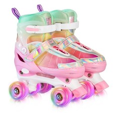 Rainbow Roller Skates for Girls Kids, Gradient Pink Purple 4 Size Adjustable ...