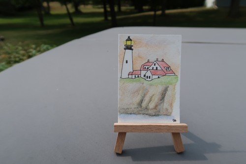 🌅 Original Watercolor Lighthouse ACEO | Coastal Maine Seascape | Portland