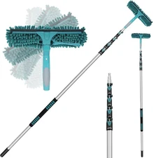 High Reach Window Squeegee with 6–24 Ft Telescoping Pole & Rotating Head