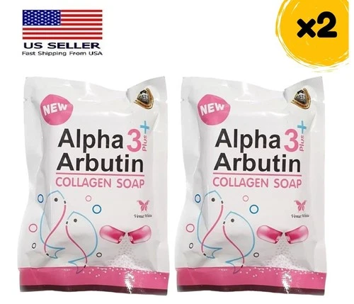 2 Packs Alpha 3 Plus Arbutin Collagen Whitening Body Soap Skin Reduce Acne 80gr