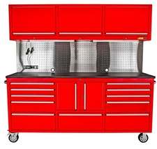JEGS 72 in. 11-Drawer Rolling Tool Cabinet with Upper Storage [Red]