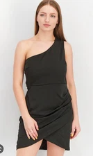 Aqua Womens Mini Sheath Dress Black One Shoulder Small NWT