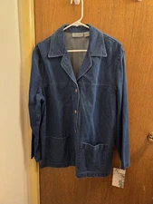 Relativity Womens Large L Blue Button Up Denim Jacket Blazer Partial New Tag