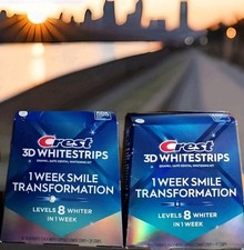 LOT 2 CREST 3D WHITESTRIPS DENTAL 1 WEEK SMILE 8 LEVELS WHITER 28 X2 56 STRIPS 