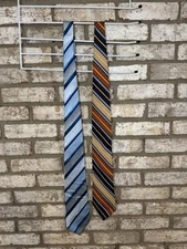 Lot of 2 Retro 70s Vintage Striped Ties Geoffrey Beene Extra Long Silk Neck Tie