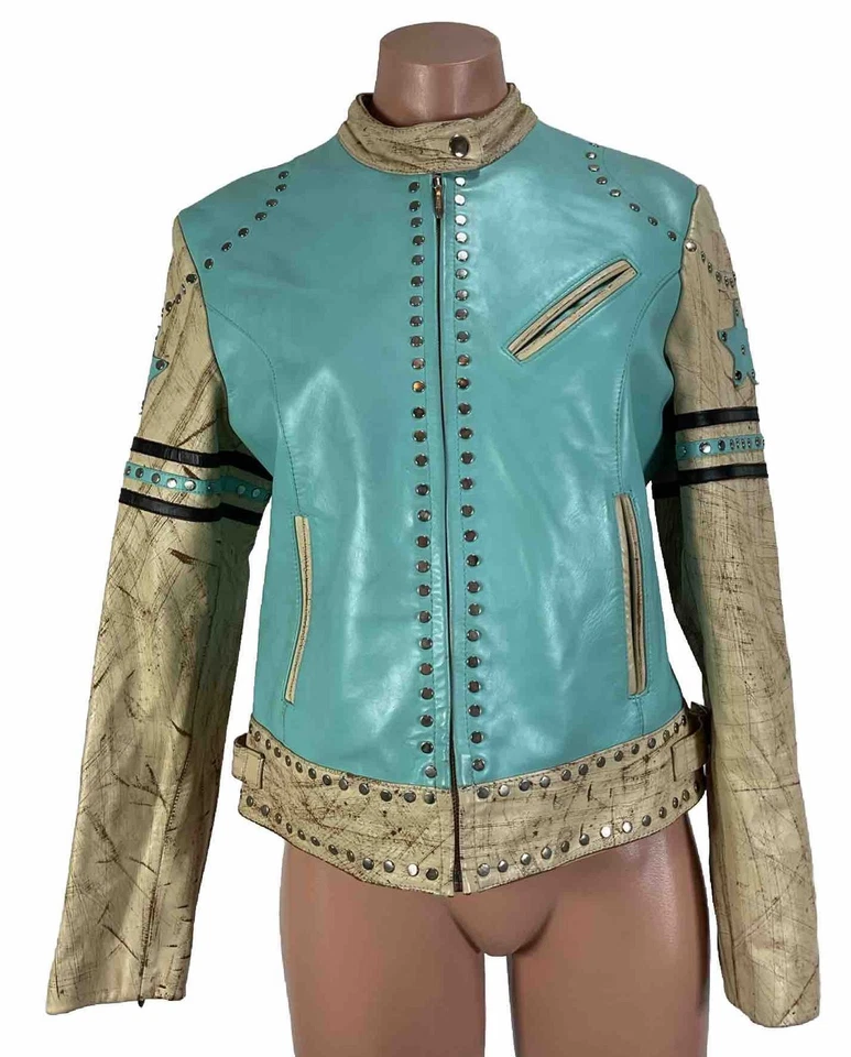 Chaqueta Wilson's RARA Vintage Cuero Aqua Máxima Star Envejecida Talla M Foto 2 de 4