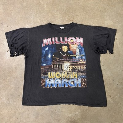 Vintage Million Woman March Shirt Mens 2XL Black 90s Rap Tee Faded Thrashed USA