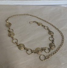 Vintage Gold Chain Belt Medallion Dangle Waist Hip Chain Adjustable 38 Clasp