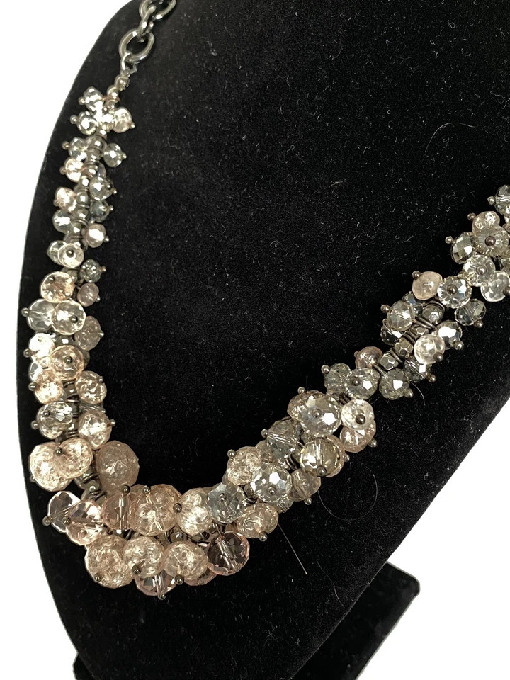 Multi Strand Rose Quartz Gun Metal Bib Necklace Beaded Butterfly Signature - Image 3 of 4