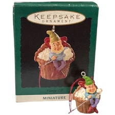 1994 Corny Elf ~ Stringing Popcorn Garland ~ Hallmark Miniature Ornament