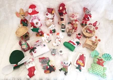 MICE Vintage Assorted Christmas Wooden-Ceramic-Plastic-Fabric Ornaments LOT/29