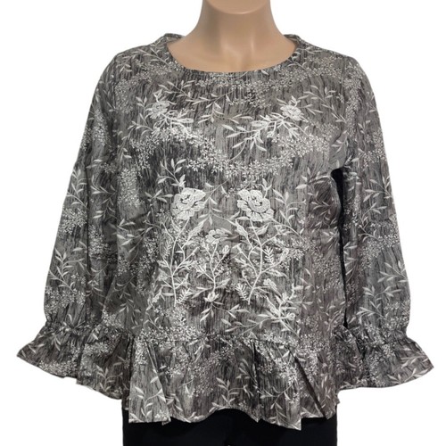 Top donna LA BELLUM HILLARY SCOTT floreale con volant XL grigio scoop ricamato nuovo con etichette - Foto 9 di 17