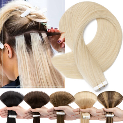 40 Tressen Tape In Remy 100% Echthaar Extensions Haarverlängerung Skin Weft Lang