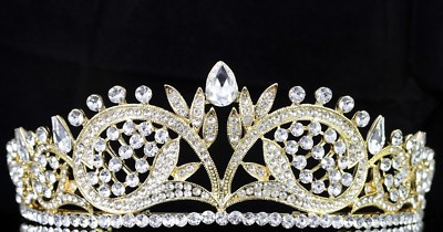 Vintage Rhinestone Tiara Set Gold Bridal Prom Crown Lot Regal Austrian Crystal Rhinestone Tiara Crown Prom Pageant  main image 2