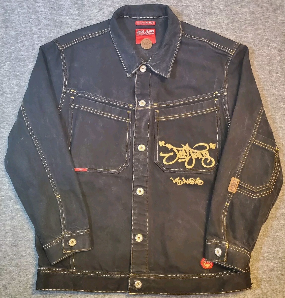 JNCO Jeans Black Denim Button Up Jacket Y2K Vintage Size Large L