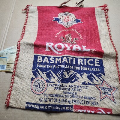 Royal Basmati Rice Tote Bag 20lbs Burlap Handles Zipper Heavy Duty 25th Annivers