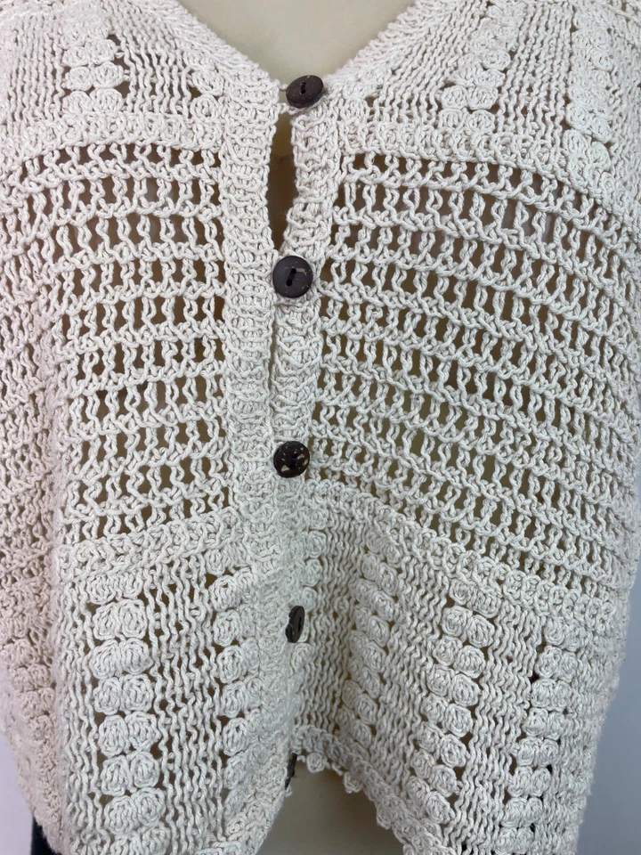 Cárdigan Top Ninety Clothing Co Tejido Botón Delantero Manga Corta Beige Talla S Foto 4 de 4