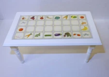 Dollhouse Fruit and Vegetable Design White Wood Table with Turned Legs Miniature