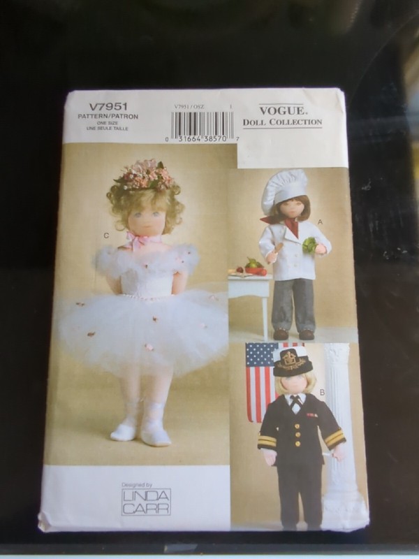 Vogue V7951 Uncut Sewing Pattern, 18" Doll Clothes: Chef, Ballerina. Naval 